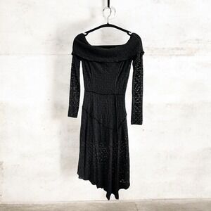 Silence Noise Black Off Shoulder Lace MIDI Dress XS TP